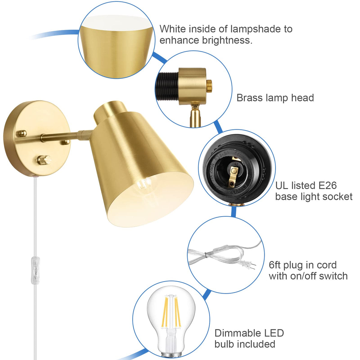 VATONI two included 6W LED bulbs for warm, steady brightness