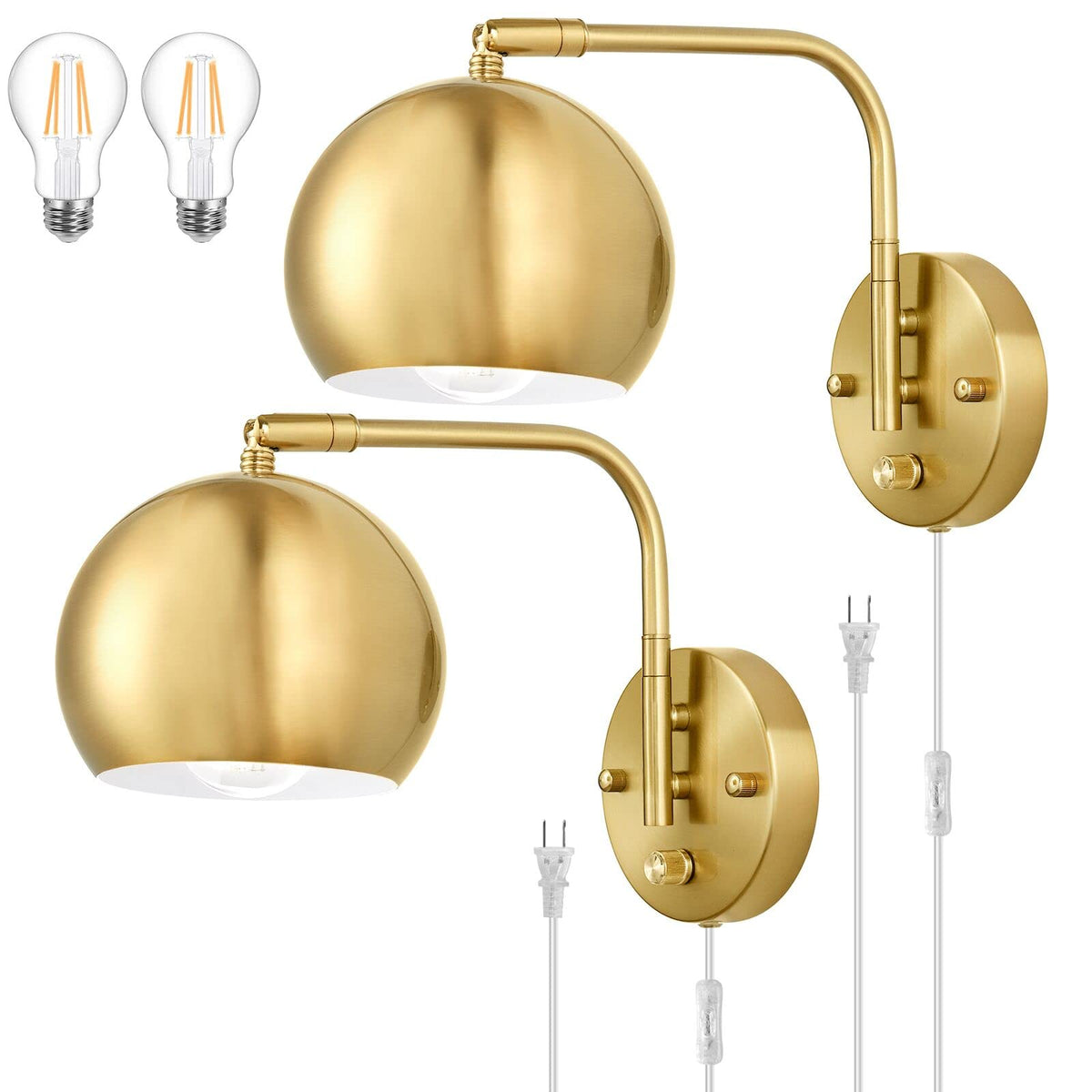 VATONI wall sconce with brushed brass globe and dimmable LED bulb for warm room lighting.