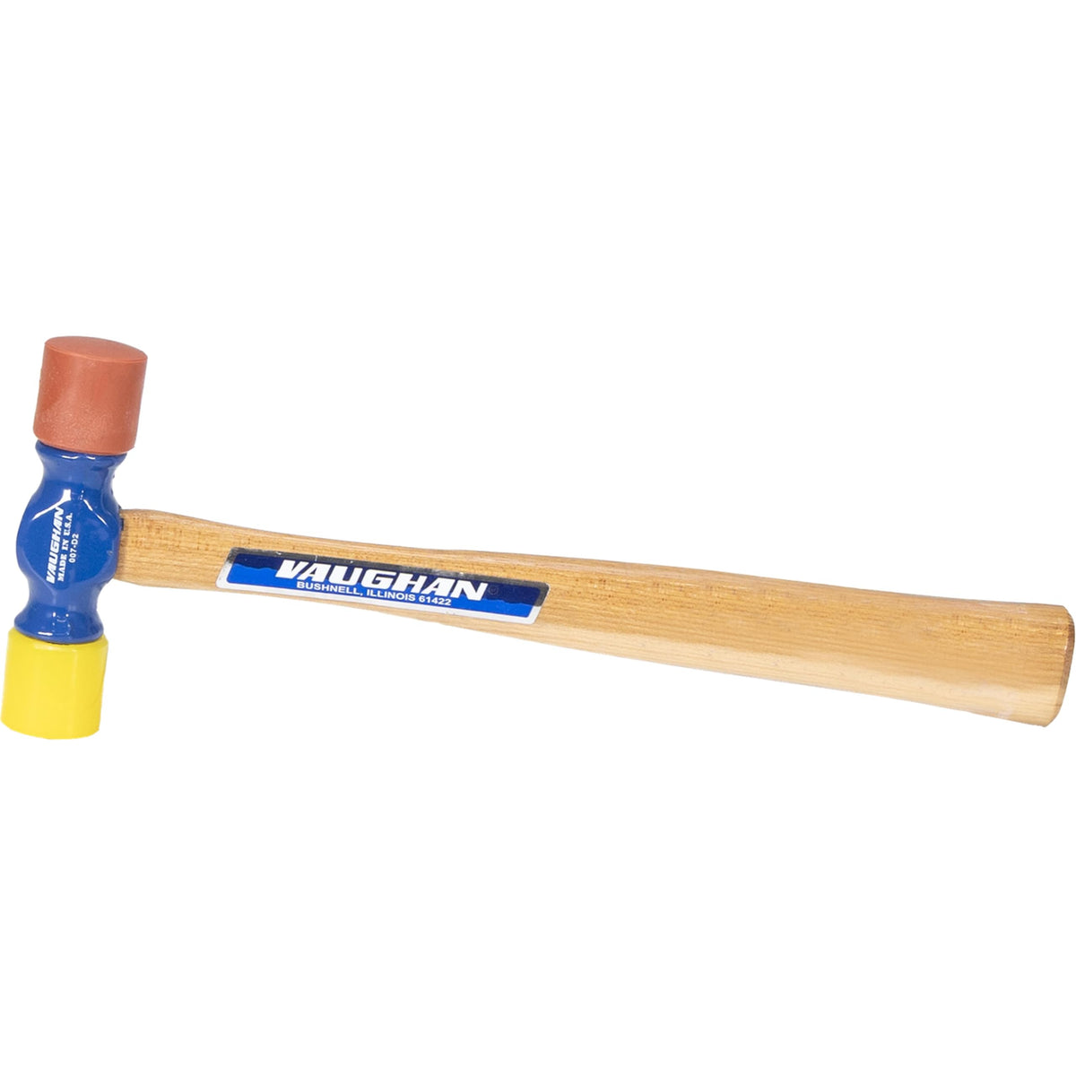 Vaughan Soft Face Hammer hickory handle provides durable, stable grip.