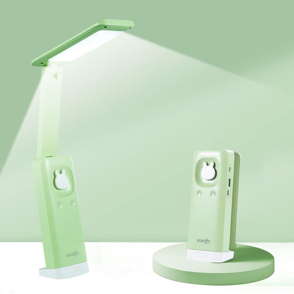 VAVOFO cute bunny desk lamp in mint green, foldable for portable study lighting.