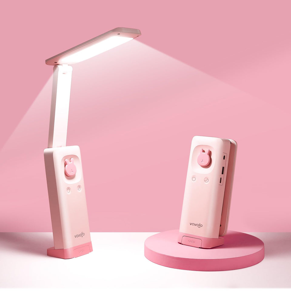 VAVOFO Cute Bunny Desk Lamp front view in pink provides cozy, kid-friendly lighting