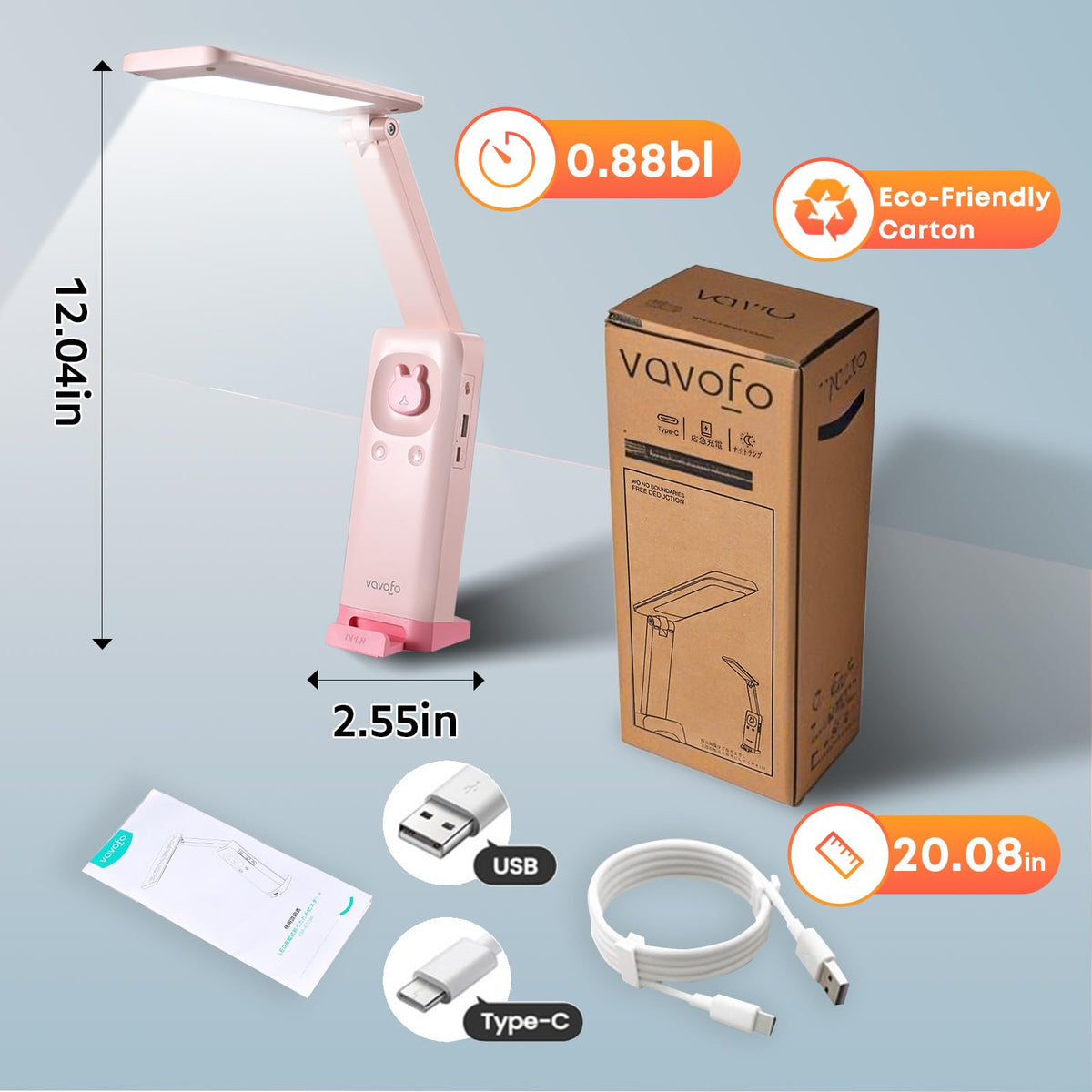 VAVOFO Cute Bunny Desk Lamp open-angle stand for easy positioning