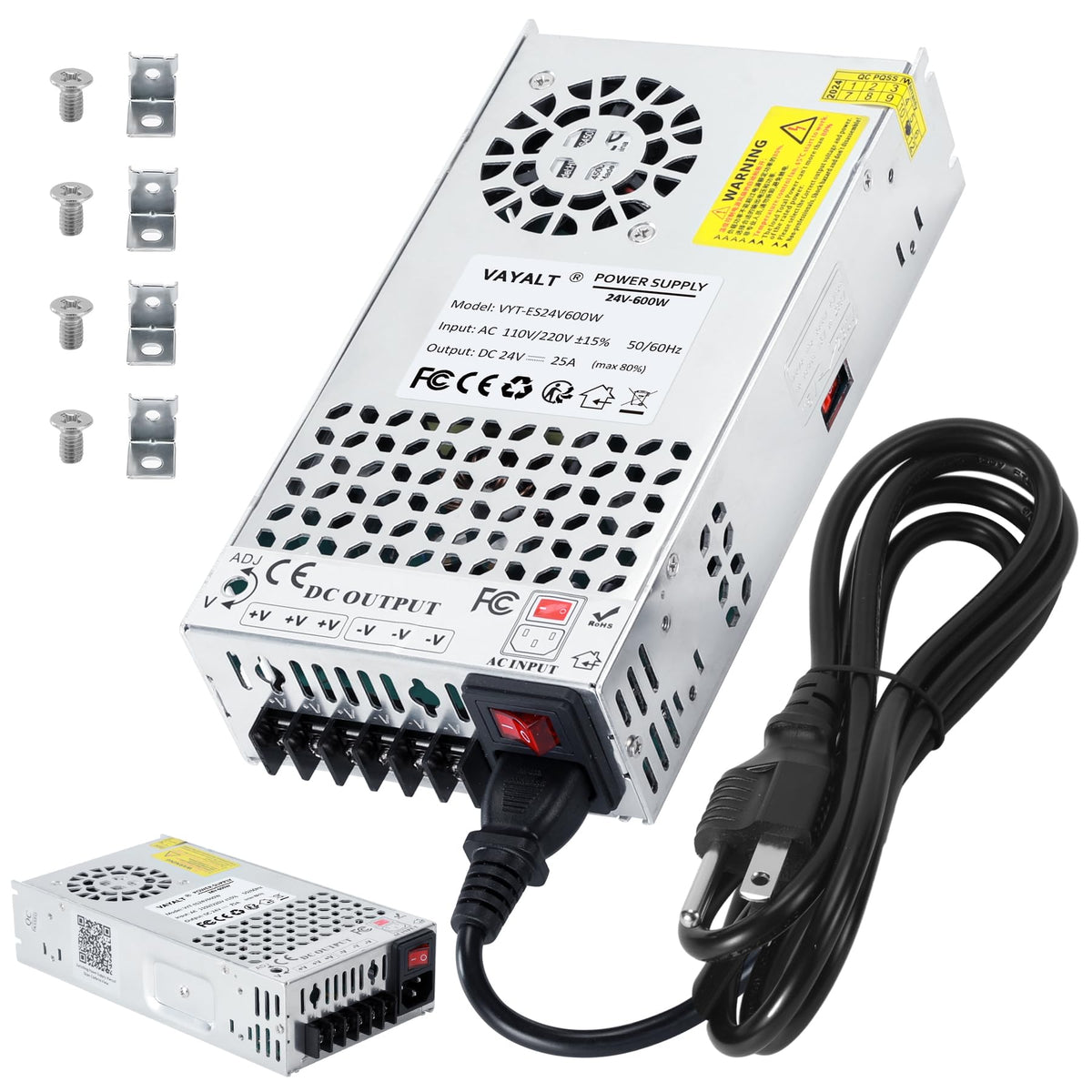 VAYALT 24V power supply front view delivering stable 24V output for projects