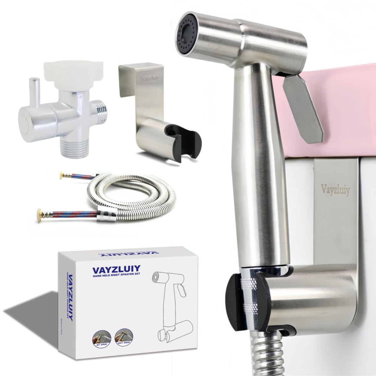Vayzluiy brass-valve bidet sprayer offers durable control for precise cleansing.