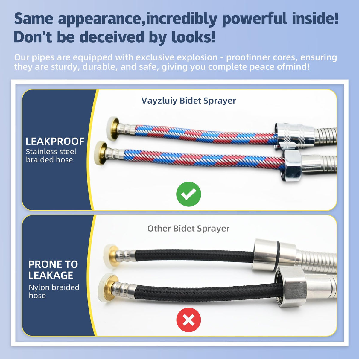 Vayzluiy leak-proof hose ensures secure connections during daily use.
