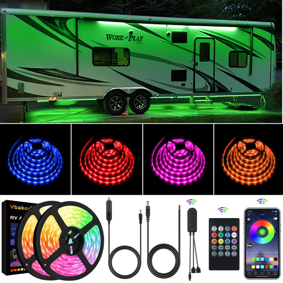 Vbakor RV awning lights 50ft underglow for vivid exterior ambience