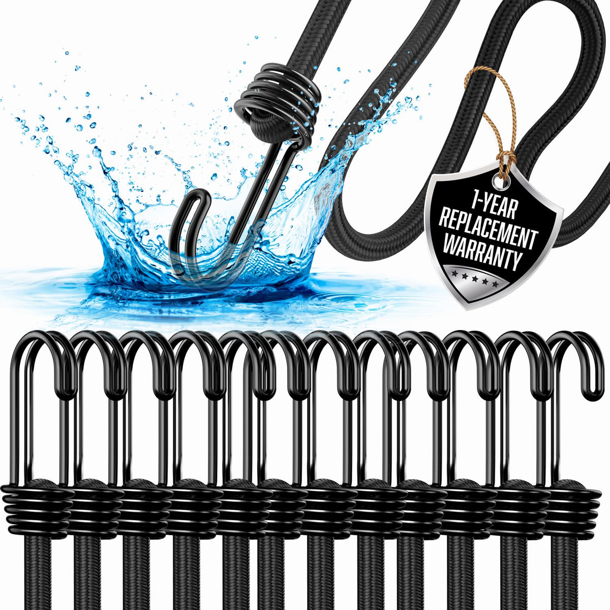 VBEST 18 inch bungee cords with hooks in a pack for secure outdoor use