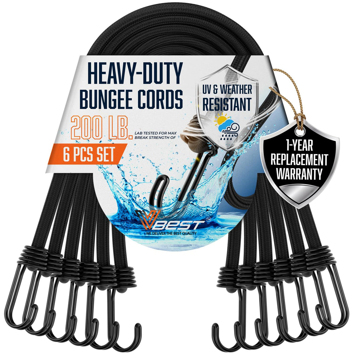 VBEST 6-pack 60-inch bungee cords ready for secure outdoor gear.
