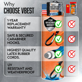 VBEST carabiner bungee cords 48in versatile cargo tie-downs for outdoor gear.