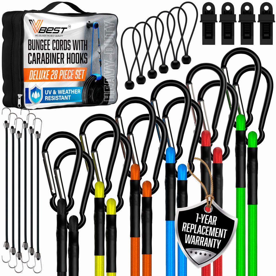 VBEST carabiner bungee cords 72in secure truck cargo with reliable stretch.