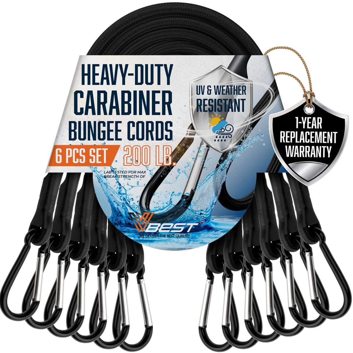VBEST extra-long bungee cords with carabiner hooks securing cargo for truck trips