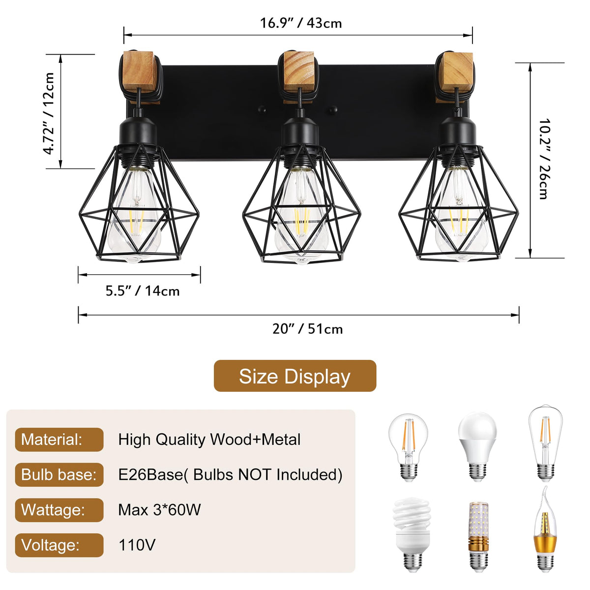 VbiTmn wall mount above mirror for symmetrical grooming lighting
