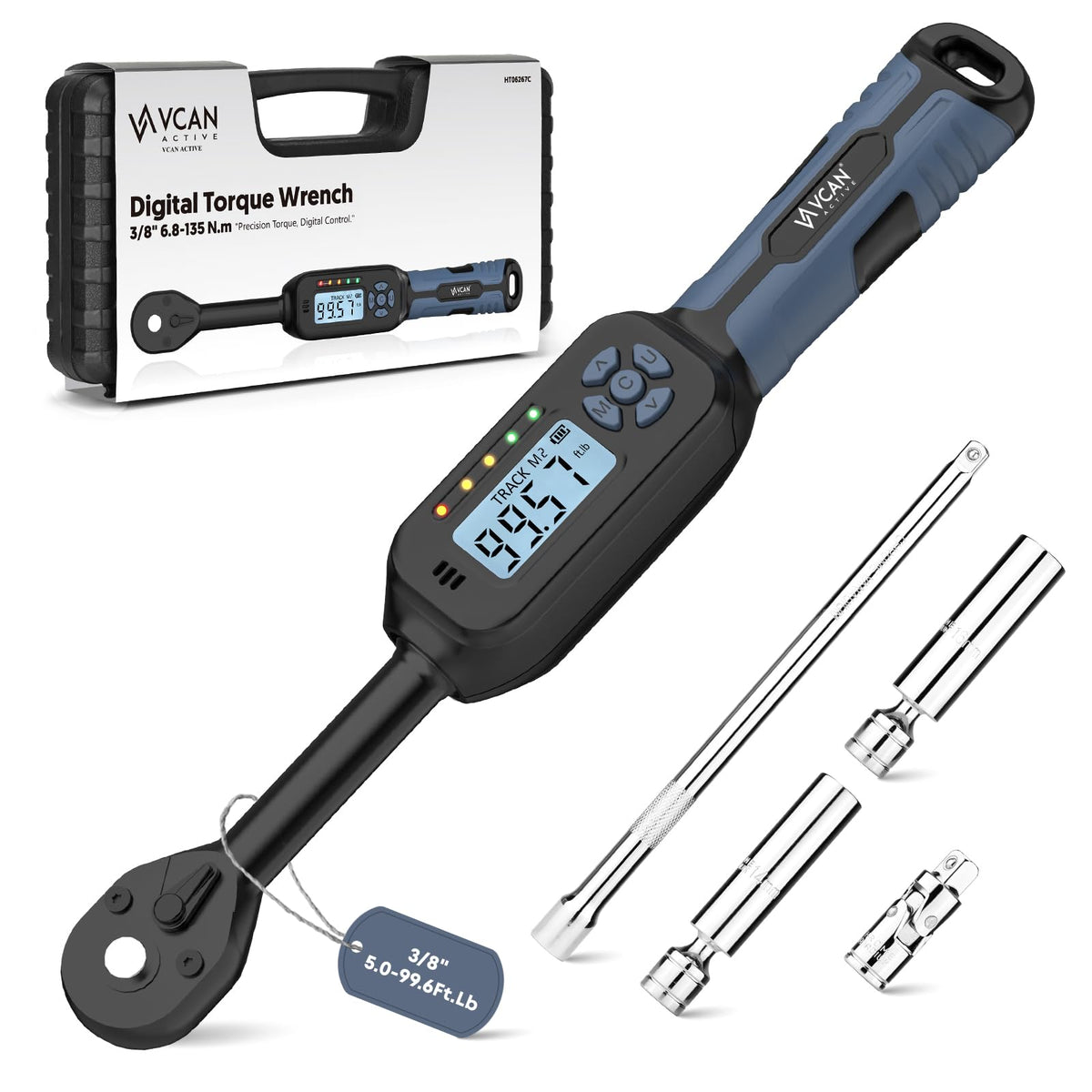 VCAN ACTIVE 3/8 digital torque wrench with clear display for precise readings in dim spaces