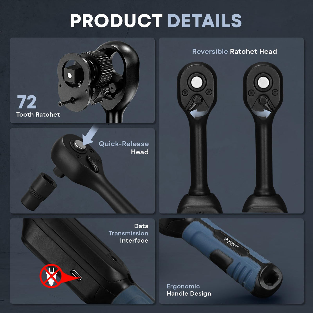 Durable chrome molybdenum body of VCAN ACTIVE torque wrench