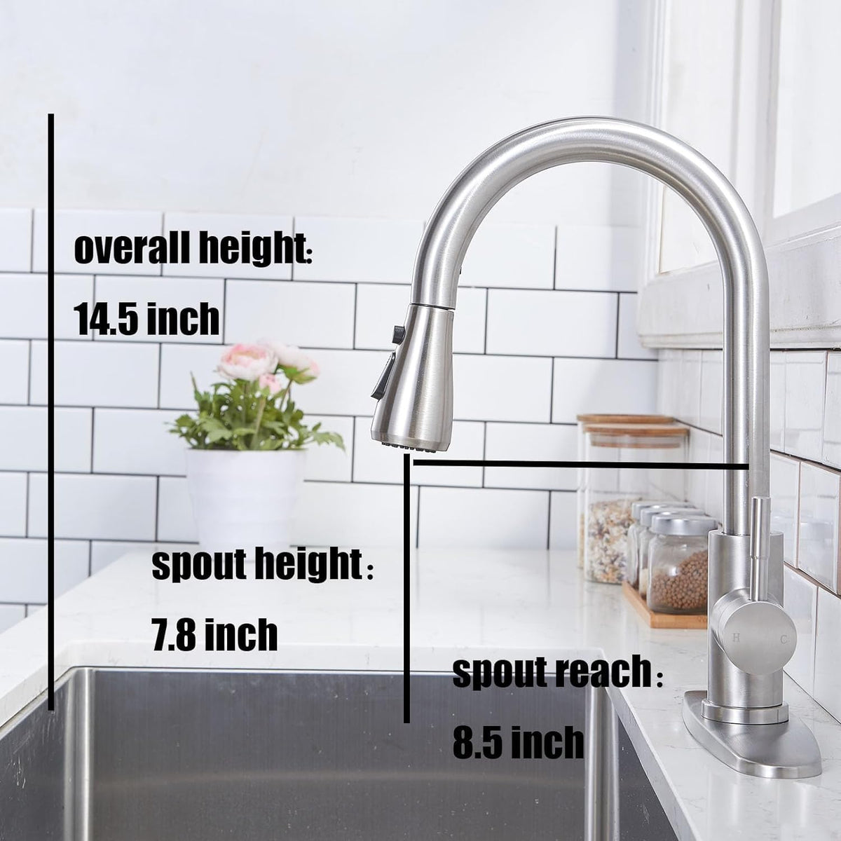 VC CUCINE brushed nickel finish resists tarnish and corrosion for daily use.