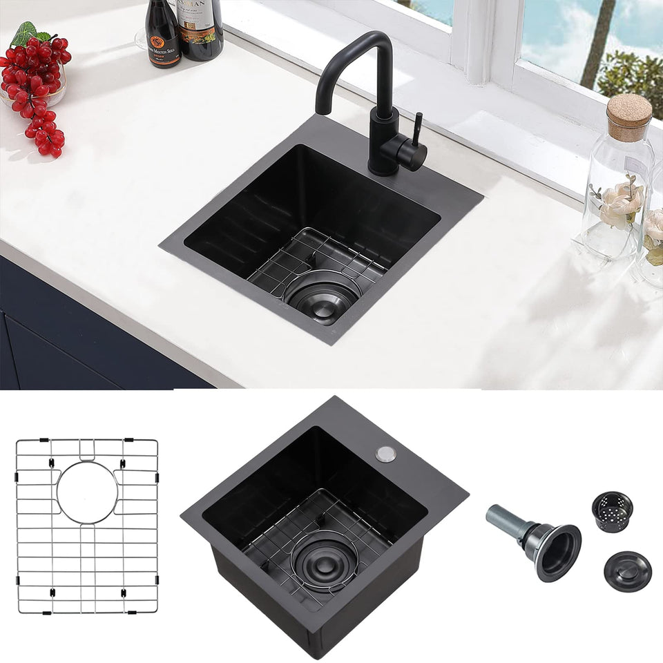VCCUCINE gunmetal bar sink front view for compact RV kitchens.