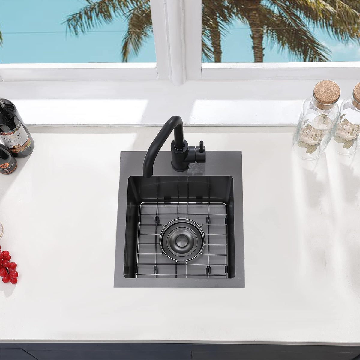 VCCUCINE gunmetal bar sink side profile highlights slim footprint.