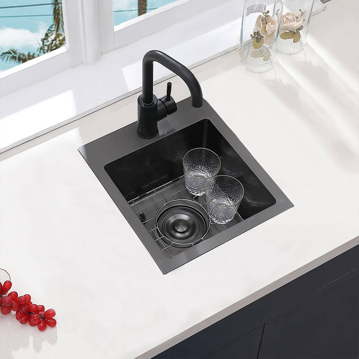 VCCUCINE gunmetal bar sink underside insulation for quiet operation.