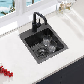 VCCUCINE gunmetal bar sink underside insulation for quiet operation.