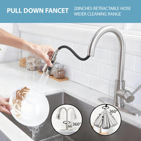 VCCUCINE high-arc faucet with 360-degree rotation for versatile sink access.