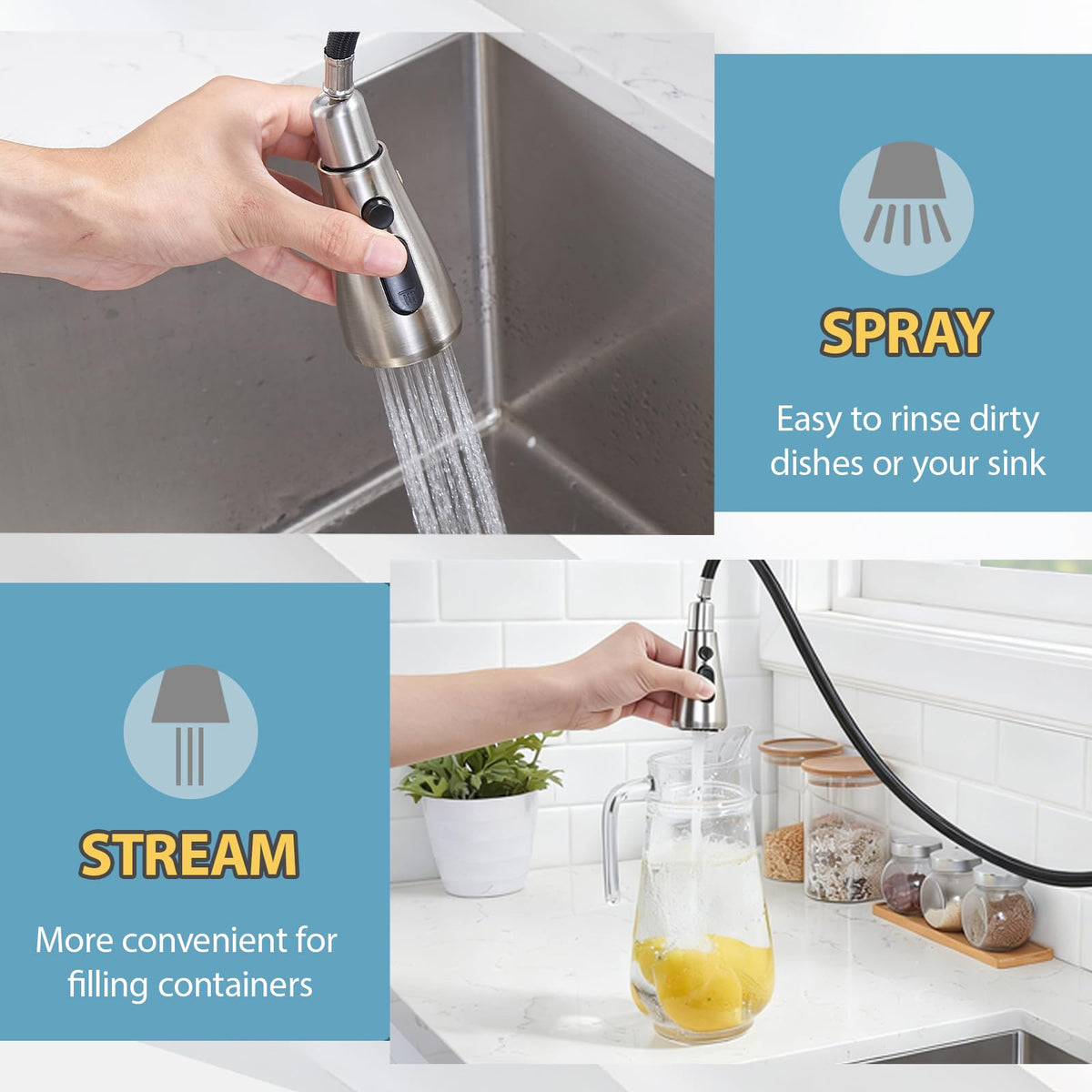 VCCUCINE pull-down wand with 17-inch hose reach enhances flexibility.