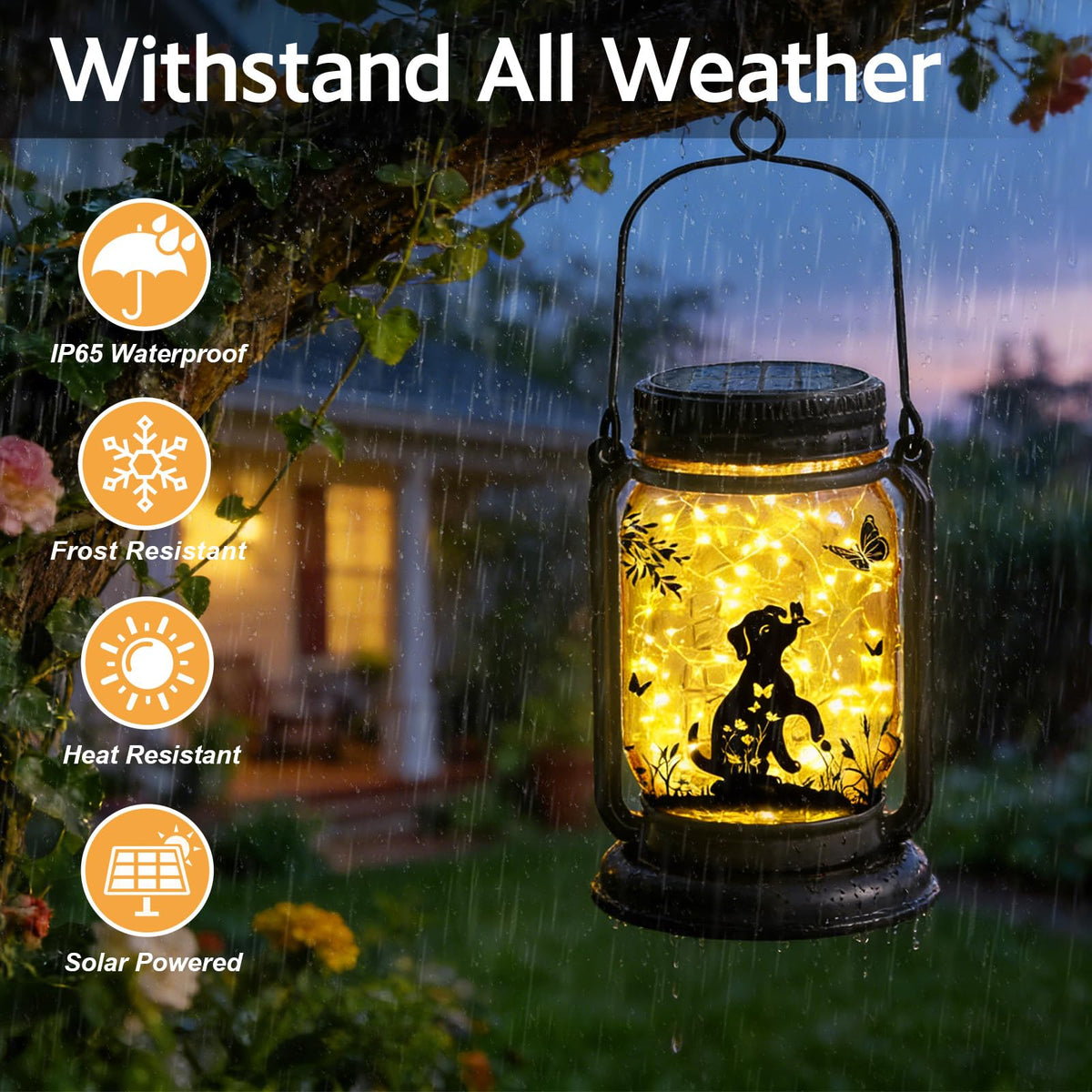 Vcdsoy dog solar lantern butterfly design enhances garden decor with playful detail