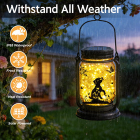 Vcdsoy dog solar lantern butterfly design enhances garden decor with playful detail