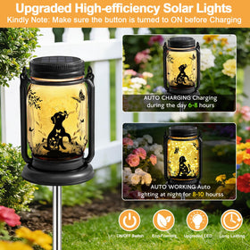 Vcdsoy dog solar lantern glass jar glows softly while weatherproof shell protects components