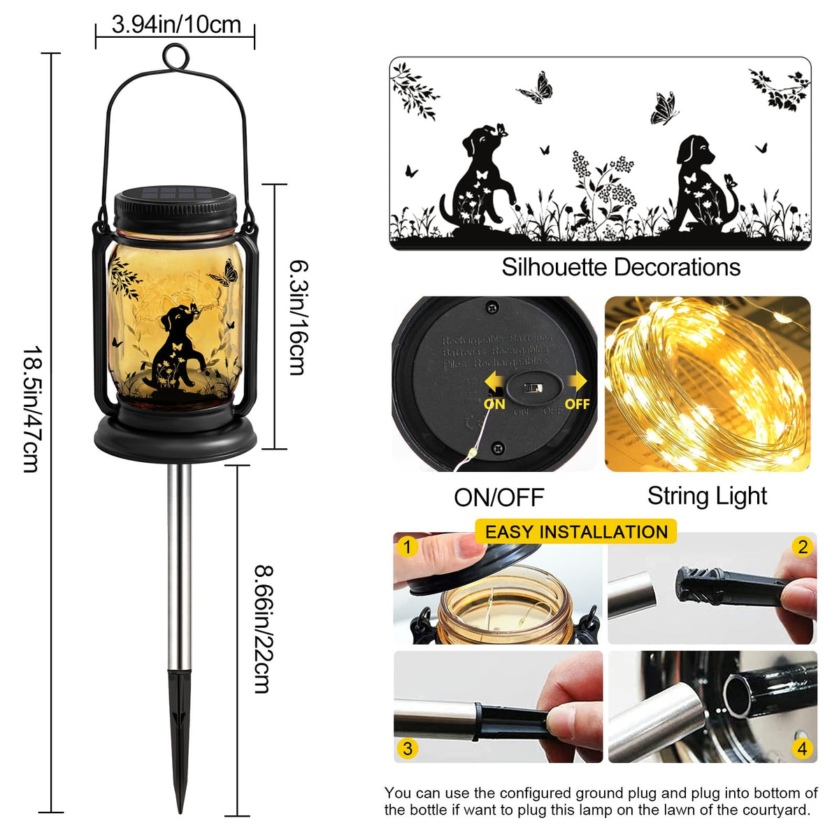 Vcdsoy dog solar lantern IP65 rating withstands rain and wind for year-round use