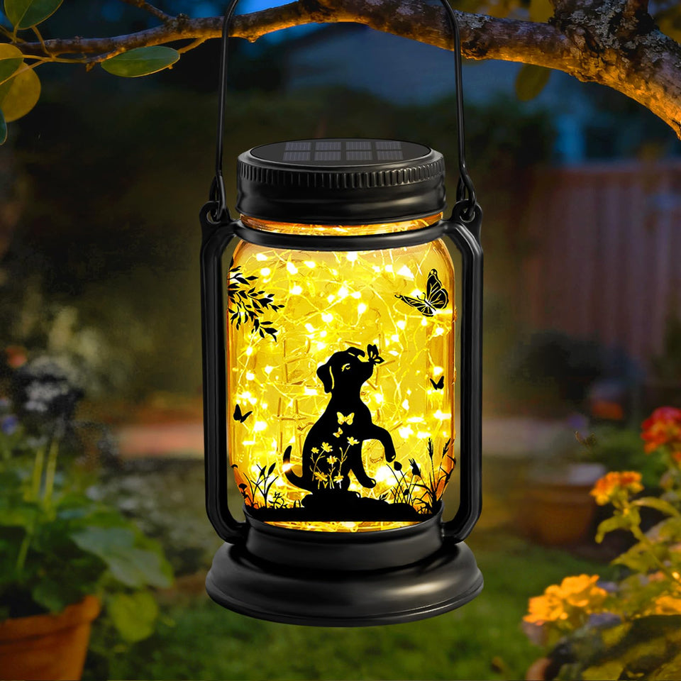 Vcdsoy dog solar lantern on a stake lights your garden path with warm, ambient glow
