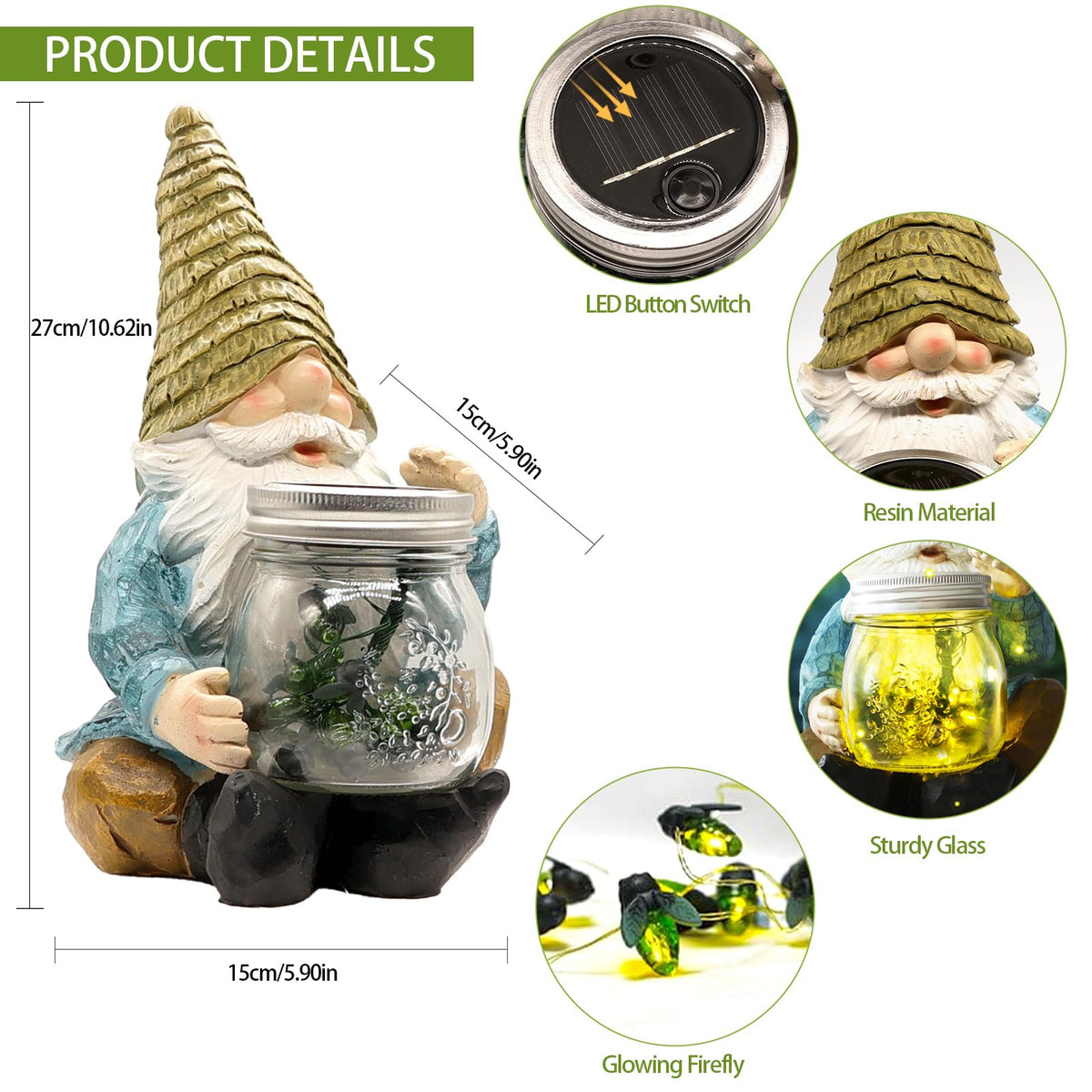 Vcdsoy Hand-painted gnome detail enhances whimsy in day or night.