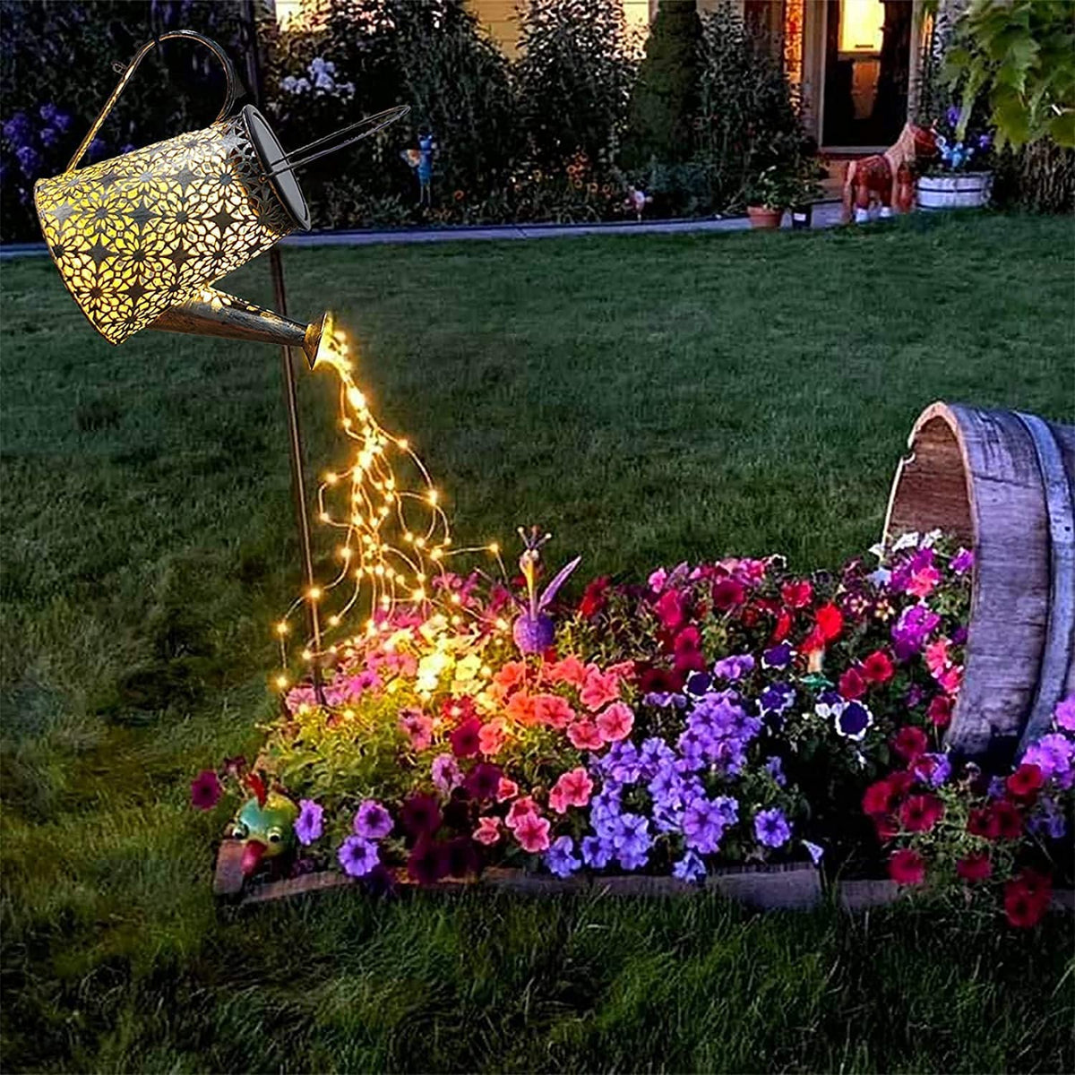Vcdsoy solar watering can lights hanging to brighten garden paths