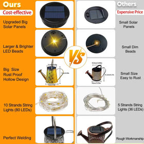 Vcdsoy solar watering can lights on shepherd hook for easy outdoor setup