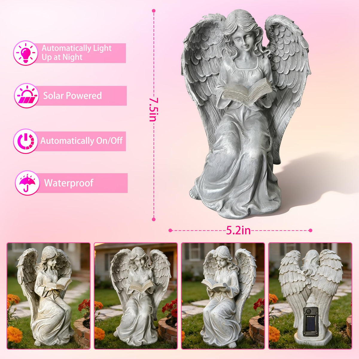 Vcdsoy UV-resistant angel statue maintains color outdoors.