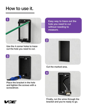 VCE bracket showing adjustable fit for wall thickness up to 20 mm.