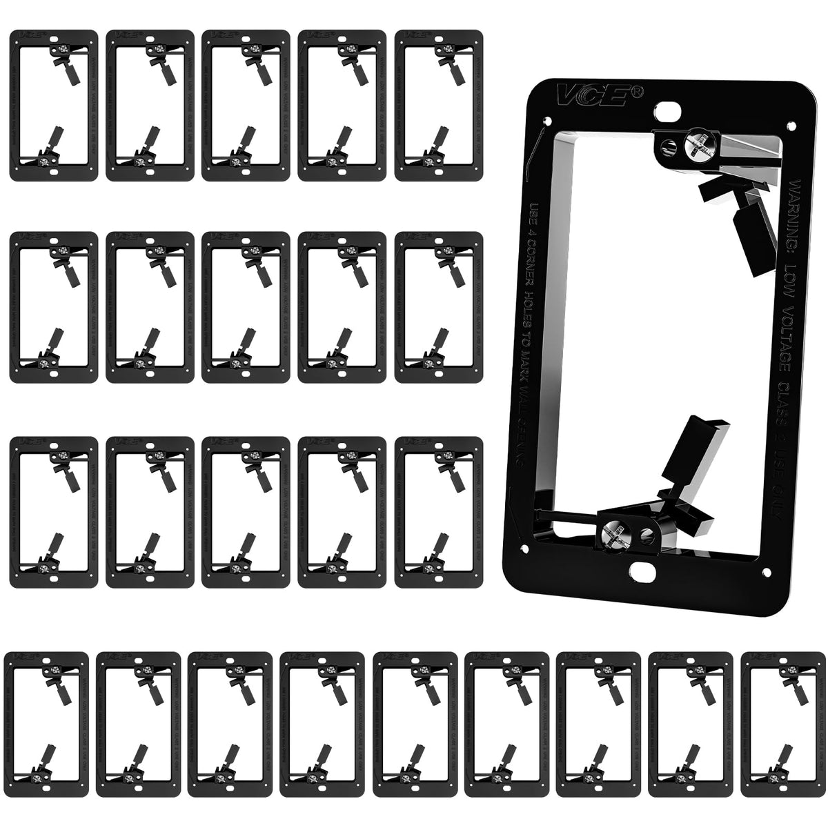 VCE low voltage bracket wall plate assembly for clean flush mounting