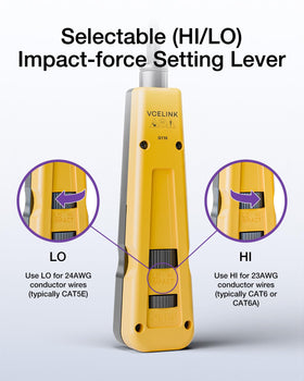VCELINK keystone punch down tool close-up showing blade heads for reliable terminations