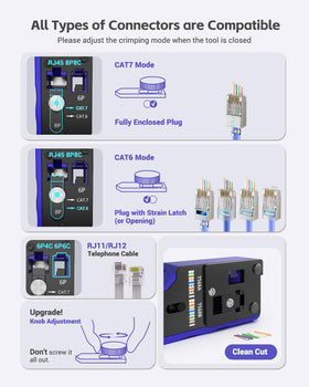 VCELINK RJ45 crimp tool kit cable tester confirms fault-free wiring.
