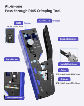 VCELINK RJ45 crimp tool kit 50 connectors pack enables versatile cable terminations.