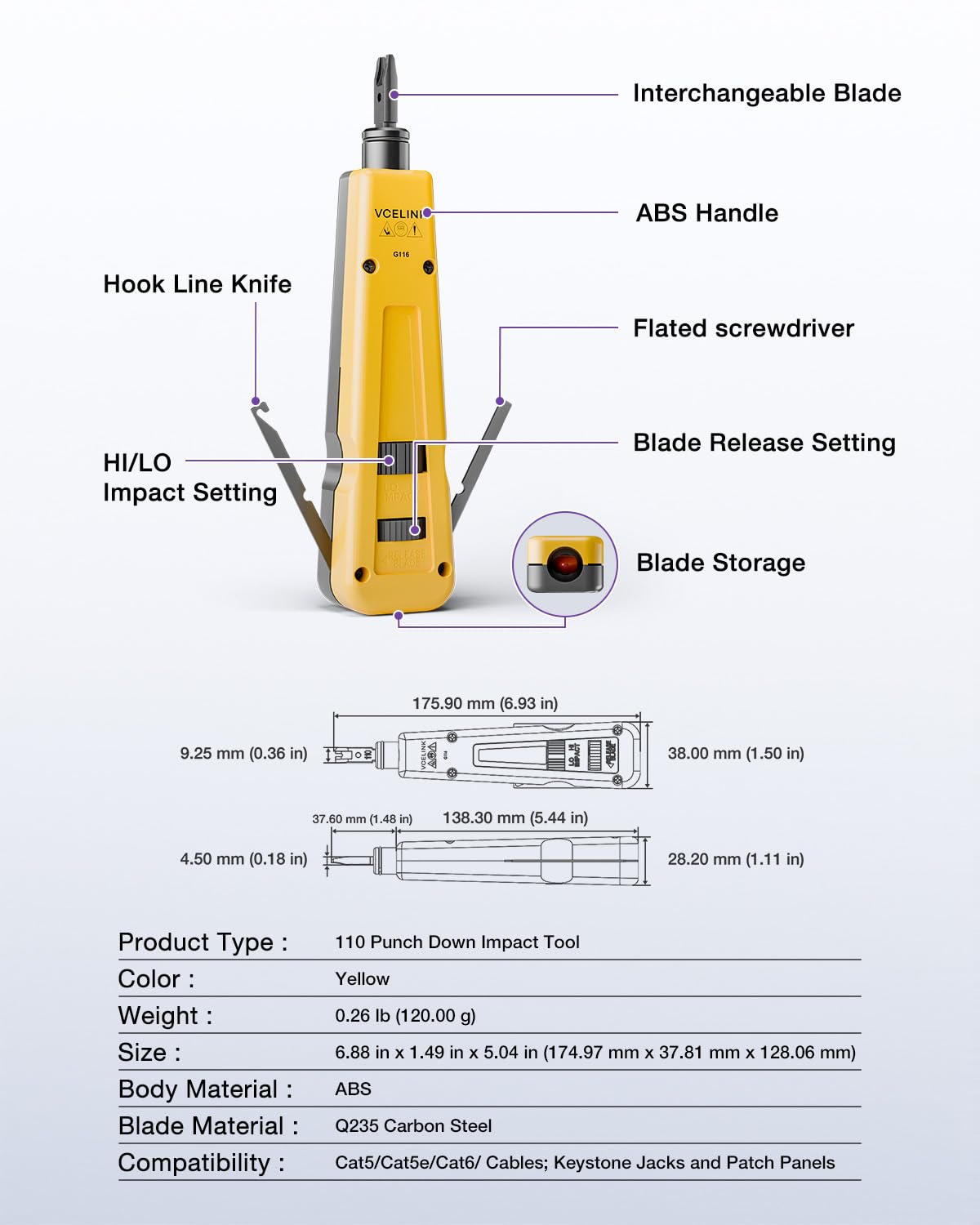 VCELINK tool kit includes punch down tool and mini stripper for complete termination tasks