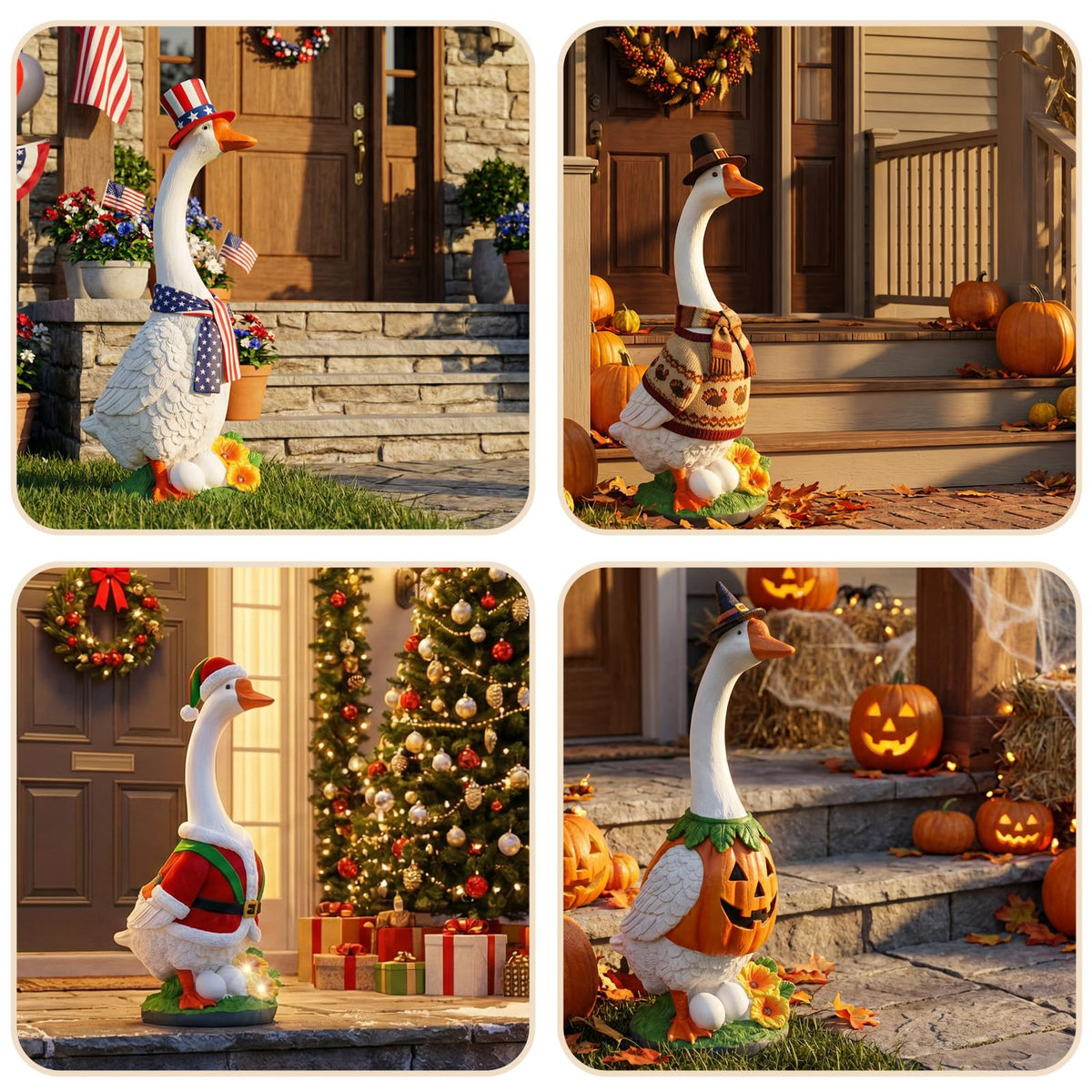 Vchin porch goose statue handmade craftsmanship highlights quality and charm.