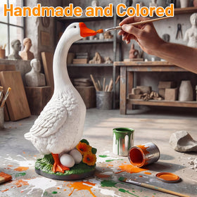 Vchin porch goose statue weatherproof for rain and sun, durable outdoor decor.