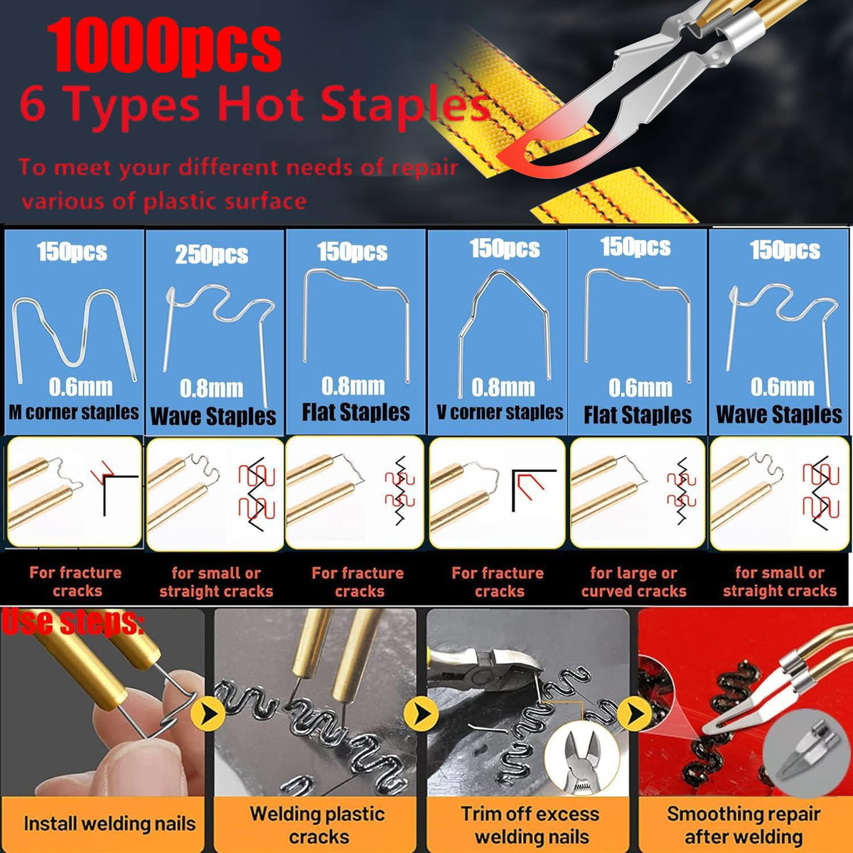 VCTSELITY packaging hot staples 1000pcs ensures versatile attachments