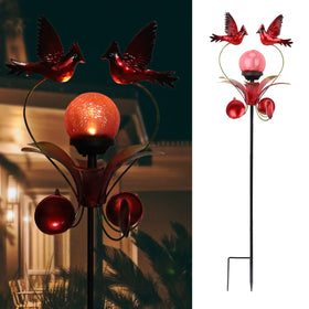 VCUTEKA Cardinal Solar Light globe stake glows softly along garden path.