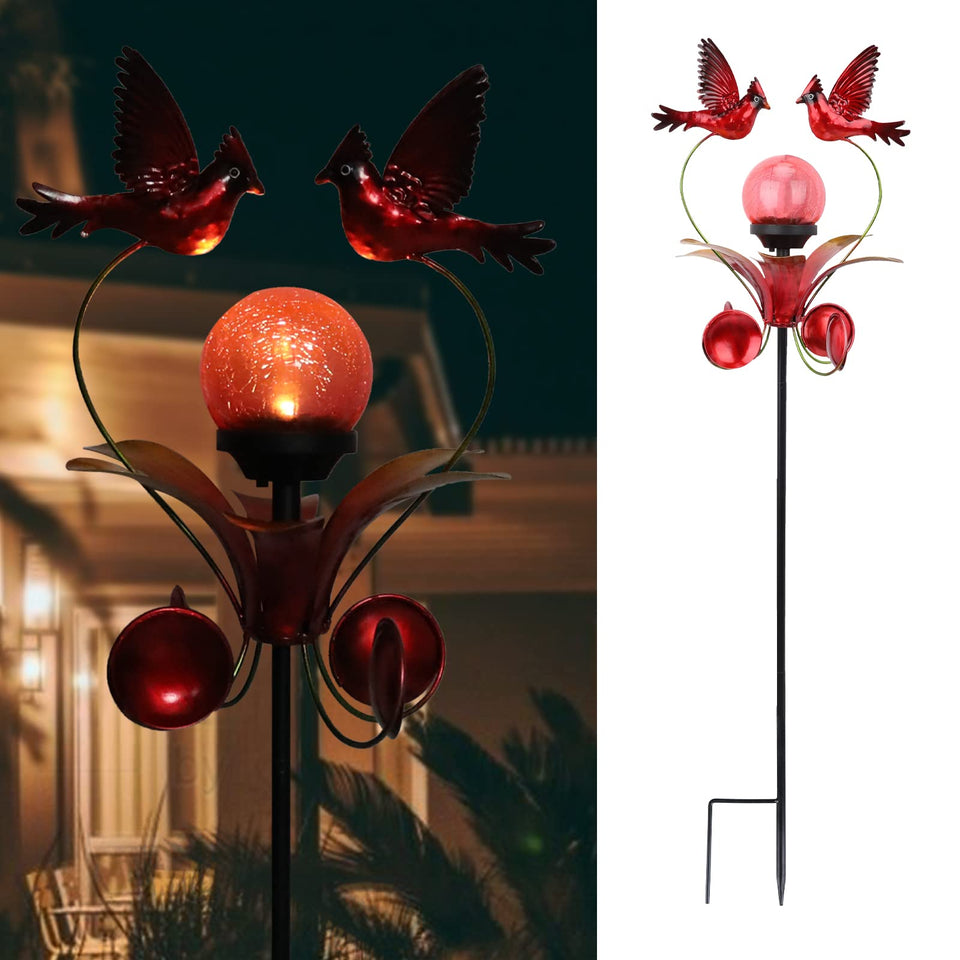 VCUTEKA Cardinal Solar Light globe stake glows softly along garden path.