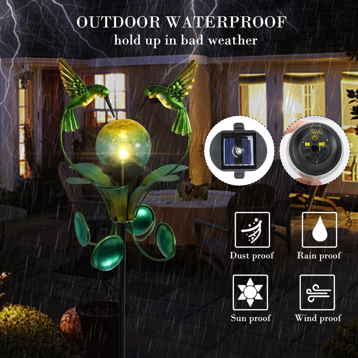 Durable VCUTEKA metal stake withstands outdoor weather while adding decor.
