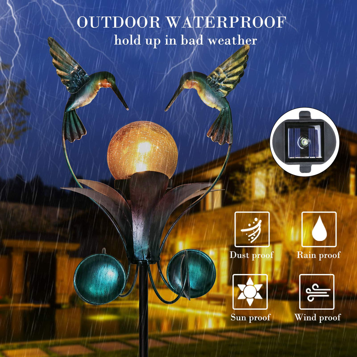 VCUTEKA iron pole stake provides durable outdoor lighting.