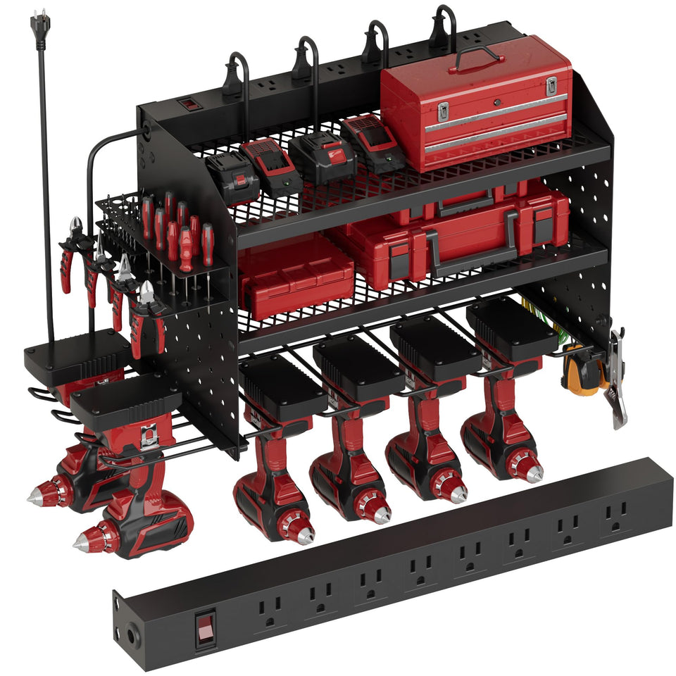 VDEVY power tool organizer wall mount with charging station keeps tools charged and accessible