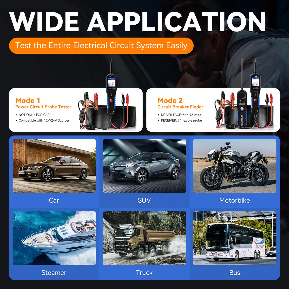 VDIAGTOOL V200 Pro 20ft cord extension for around-vehicle testing.
