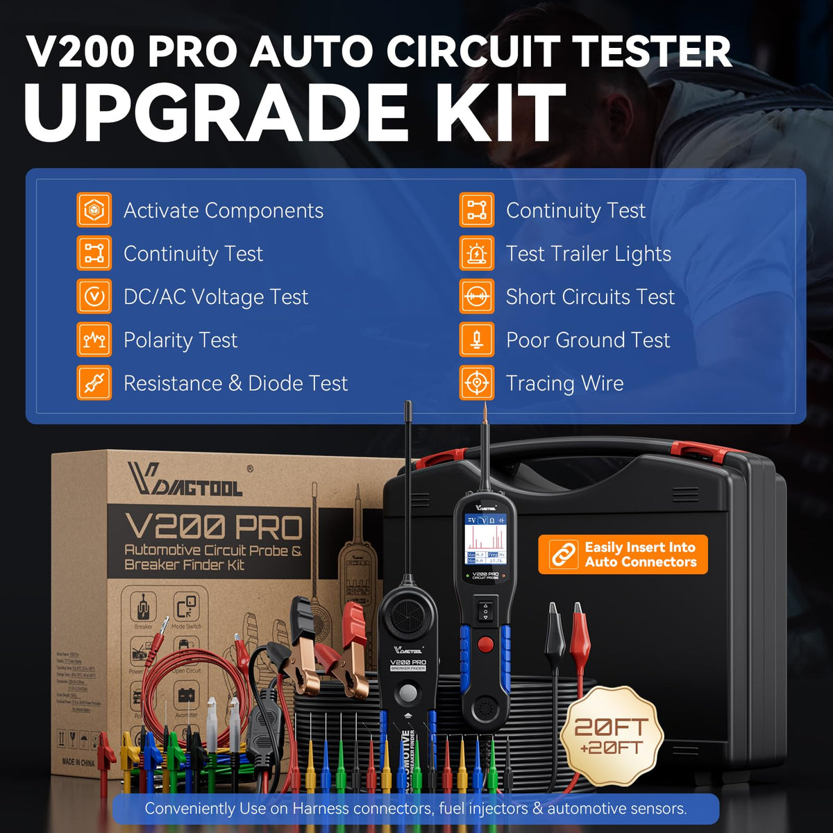 VDIAGTOOL V200 Pro accessories pack close-up for fast auto diagnostics.